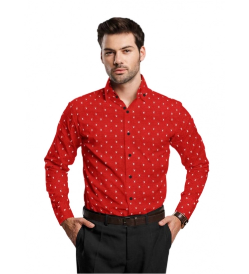 Men's Cotton Blended Printed Full Sleeve Shirt (Red)