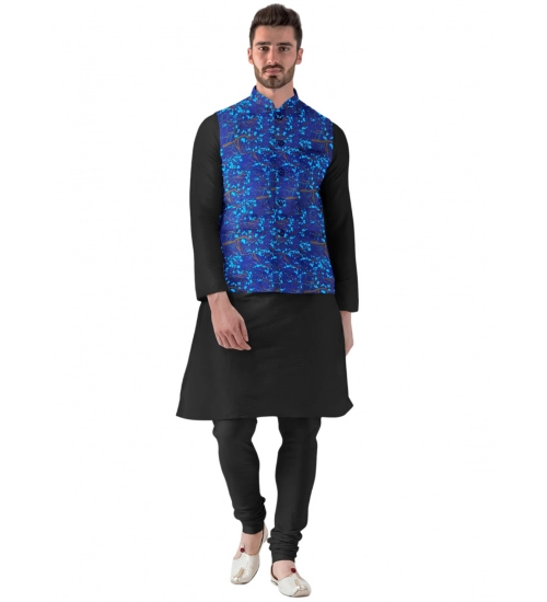 Men's Jacquard Printed Full Sleeve Waistcoat (Blue)