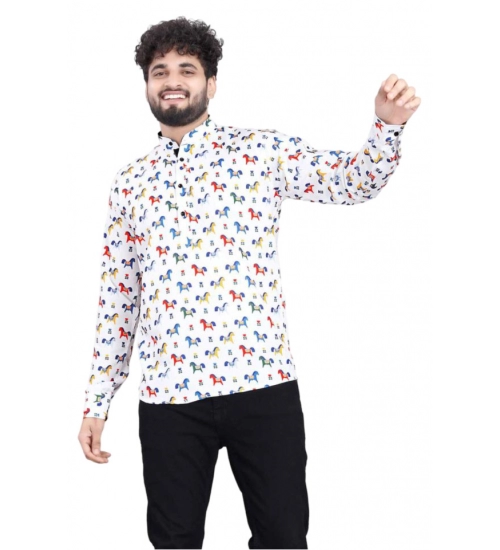 Men's Cotton Blended Printed Full Sleeve Shortkurta (Multicolor)