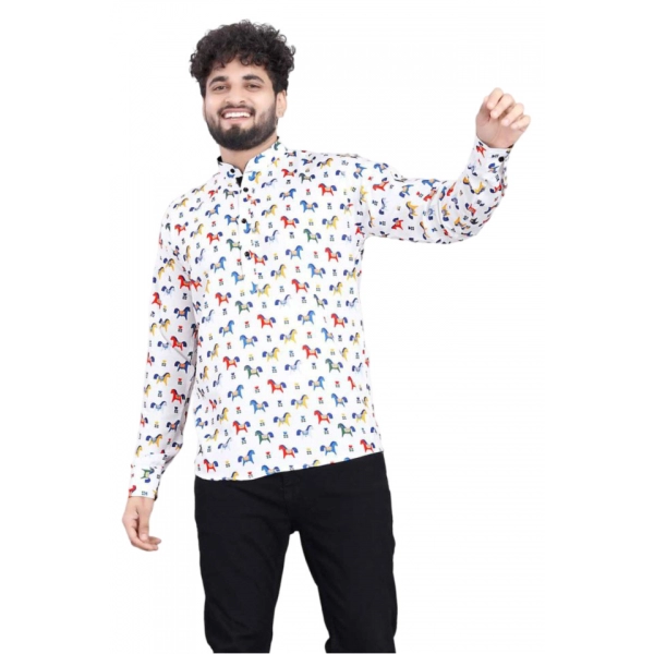 Dropship Men's Cotton Blended Printed Full Sleeve Shortkurta (Multicolor)