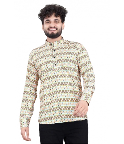 Men's Cotton Blended Printed Full Sleeve Shortkurta (Multicolor)
