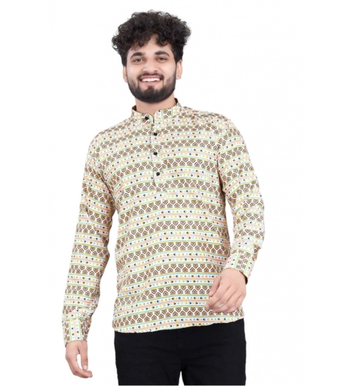 Men's Cotton Blended Printed Full Sleeve Shortkurta (Multicolor)