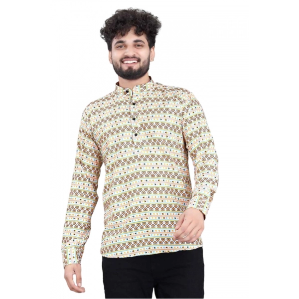 Dropship Men's Cotton Blended Printed Full Sleeve Shortkurta (Multicolor)