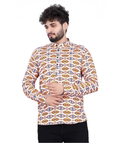 Men's Cotton Blended Printed Full Sleeve Shortkurta (Multicolor)