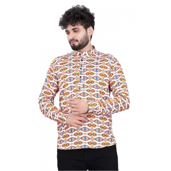 Dropship Men's Cotton Blended Printed Full Sleeve Shortkurta (Multicolor)