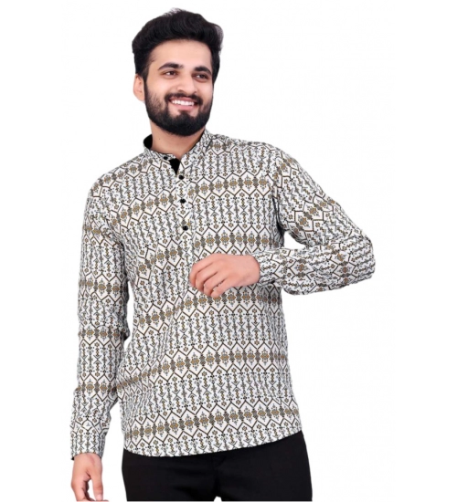 Men's Cotton Blended Printed Full Sleeve Shortkurta (Multicolor)