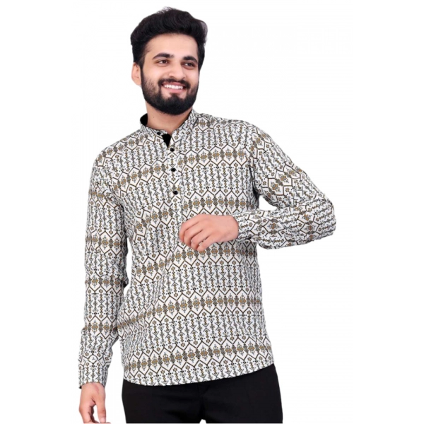 Dropship Men's Cotton Blended Printed Full Sleeve Shortkurta (Multicolor)