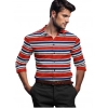 Men's Cotton Blended Striped Full Sleeve Shirt (Red-Blue)