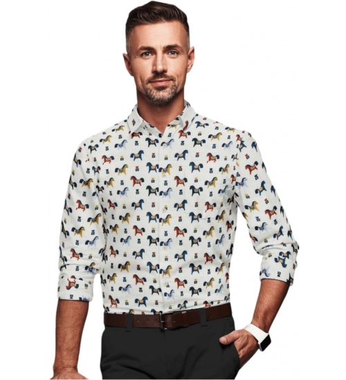 Men's Cotton Blended Printed Full Sleeve Shirt (Multicolor)