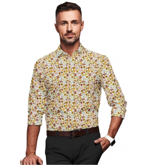 Men's Cotton Blended Printed Full Sleeve Shirt (Multicolor)