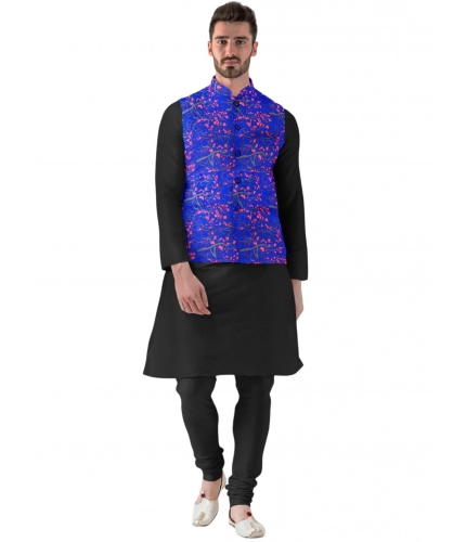 Men's Jacquard Printed Full Sleeve Waistcoat (Blue)