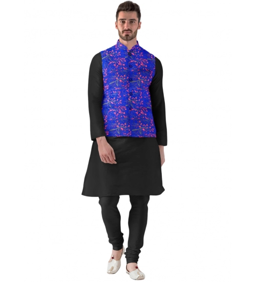 Men's Jacquard Printed Full Sleeve Waistcoat (Blue)