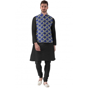 Generic Men's Jacquard Printed Full Sleeve Waistcoat (Blue)