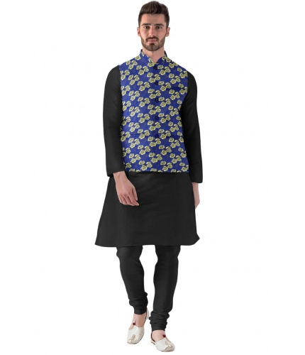 Men's Jacquard Printed Full Sleeve Waistcoat (Blue)