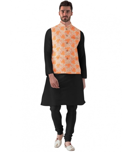 Men's Jacquard Printed Full Sleeve Waistcoat (Orange)