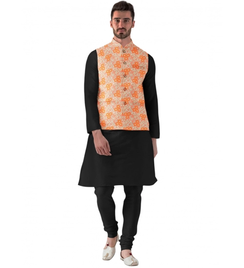 Men's Jacquard Printed Full Sleeve Waistcoat (Orange)
