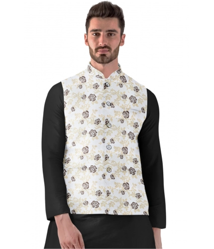 Men's Jacquard Printed Full Sleeve Waistcoat (Beige)
