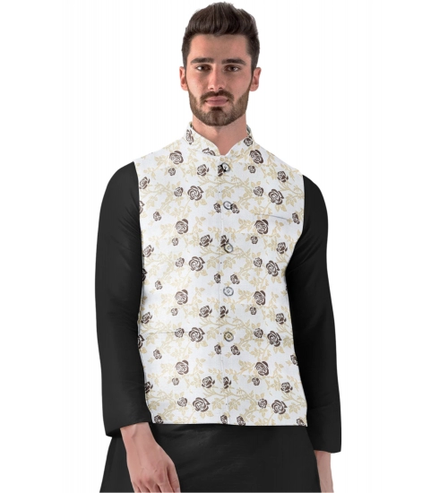Men's Jacquard Printed Full Sleeve Waistcoat (Beige)