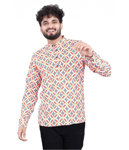 Men's Cotton Blended Printed Full Sleeve Shortkurta (Multicolor)