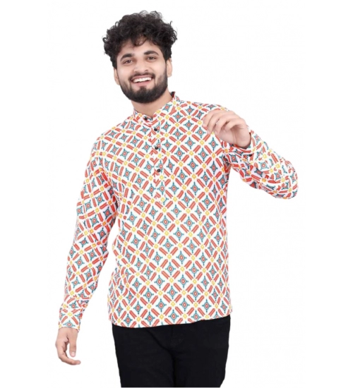 Men's Cotton Blended Printed Full Sleeve Shortkurta (Multicolor)