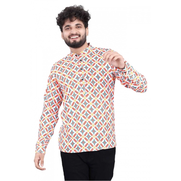 Dropship Men's Cotton Blended Printed Full Sleeve Shortkurta (Multicolor)