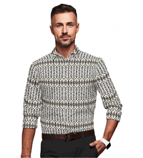 Men's Cotton Blended Printed Full Sleeve Shirt (Multicolor)