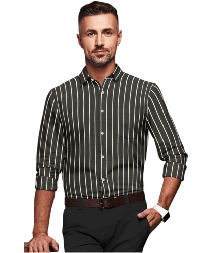 Men's Cotton Blended Striped Full Sleeve Shirt (Black-White)