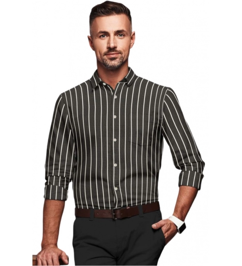 Men's Cotton Blended Striped Full Sleeve Shirt (Black-White)