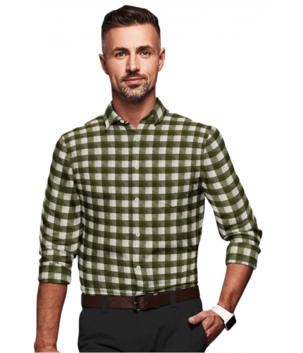 Men's Cotton Blended Checked Full Sleeve Shirt (White-Green)