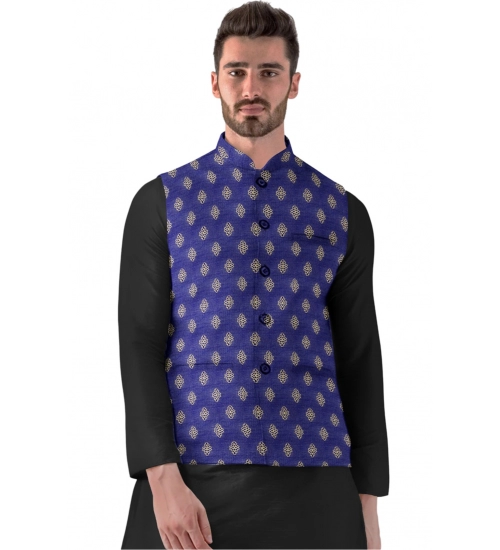 Men's Jacquard Printed Full Sleeve Waistcoat (Blue)