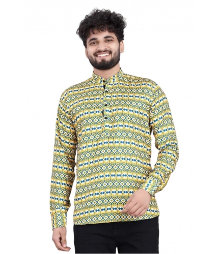 Men's Cotton Blended Printed Full Sleeve Shortkurta (Multicolor)