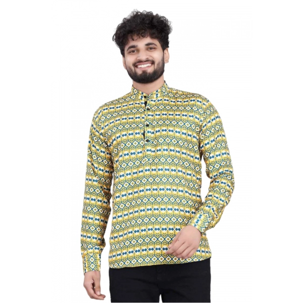 Dropship Men's Cotton Blended Printed Full Sleeve Shortkurta (Multicolor)