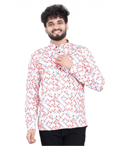 Men's Cotton Blended Printed Full Sleeve Shortkurta (Multicolor)