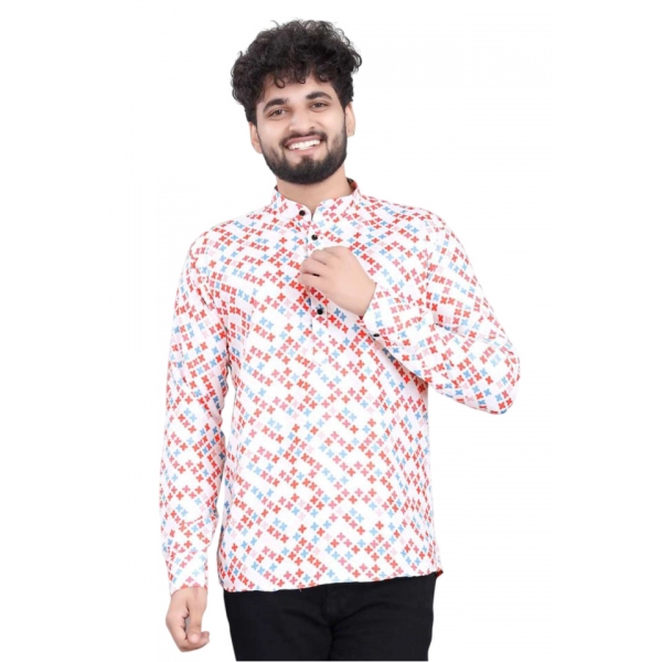 Dropship Men's Cotton Blended Printed Full Sleeve Shortkurta (Multicolor)