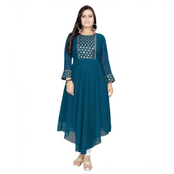 Dropship Women's Georgette Embroidered Kurti (Rama)