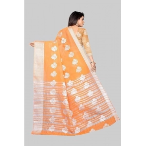 Generic Women's Cotton Silk Floral Saree With Unstitched Blouse (Orange, 5.5 Mtr)