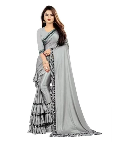 Women's Malai Lining Solid Saree With Unstitched Blouse (Grey, 5.5 Mtr)