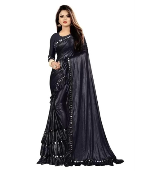 Women's Malai Lining Solid Saree With Unstitched Blouse (Black, 5.5 Mtr)