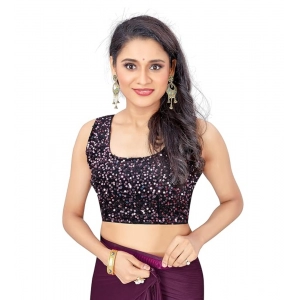 Generic Women's Lycra Solid Saree With Unstitched Blouse (Wine, 5.5 Mtr)