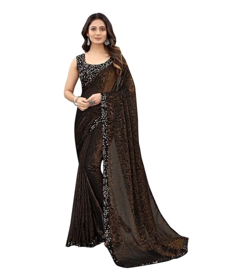 Women's Lycra Floral Saree With Unstitched Blouse (Brown, 5.5 Mtr)