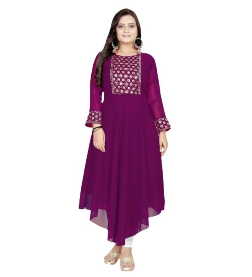 Women's Georgette Embroidered Kurti (Purple)
