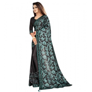 Generic Women's Lycra Solid Saree With Unstitched Blouse (Green, 5.5 Mtr)