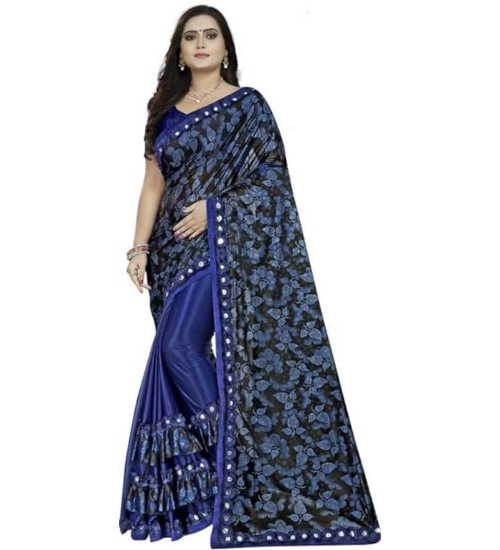 Women's Lycra Solid Saree With Unstitched Blouse (Blue, 5.5 Mtr)