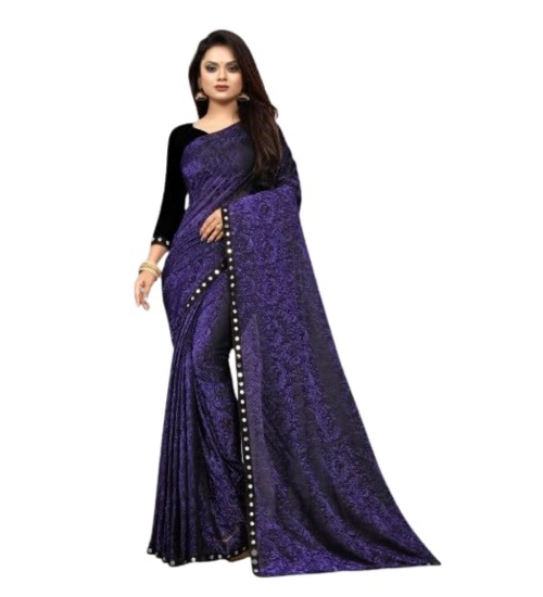 Women's Lycra Solid Saree With Unstitched Blouse (Purple, 5.5 Mtr)