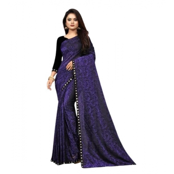 Dropship Women's Lycra Solid Saree With Unstitched Blouse (Purple, 5.5 Mtr)
