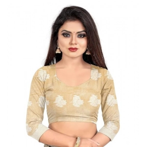 Generic Women's Cotton Silk Floral Saree With Unstitched Blouse (Beige, 5.5 Mtr)