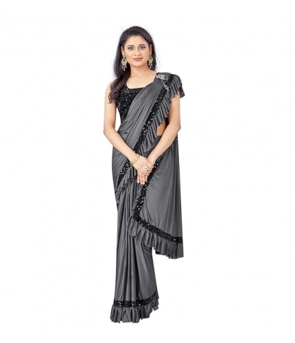 Women's Lycra Solid Saree With Unstitched Blouse (Grey, 5.5 Mtr)