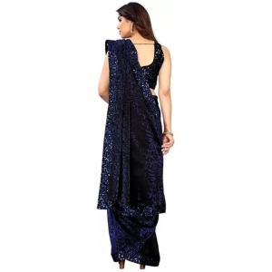 Generic Women's Lycra Floral Saree With Unstitched Blouse (Blue, 5.5 Mtr)