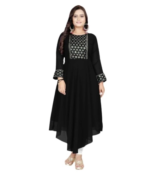 Women's Georgette Embroidered Kurti (Black)