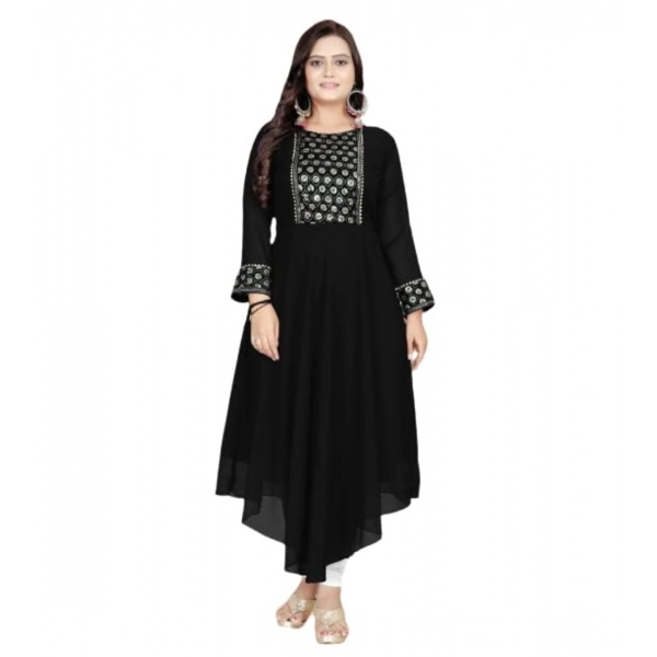 Dropship Women's Georgette Embroidered Kurti (Black)